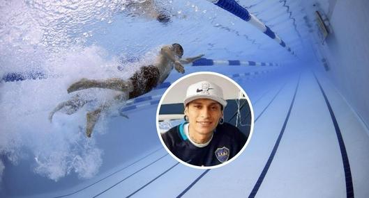 Fotos de persona nadando y de Javier Acosta, en nota sobre cómo saber si una piscina tiene bacterias a vista como con hincha de Millonarios