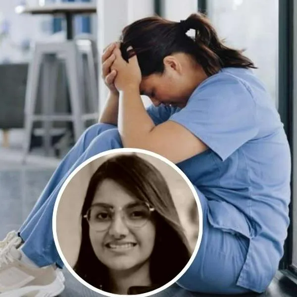 Foto de doctora triste y de Catalina Gutiérrez, en nota de medida contra maltrato a residentes en Colombia: la Javeriana y más, bajo lupa