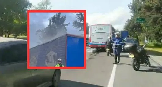 Camión se incendió en Autopista Norte, en Bogotá: tráfico colapsado en el lugar