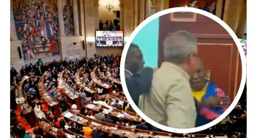 Momento en el que los congresistas Paulino Riascos y Jorge Bastidas, del Pacto Histórico, casi acaban a golpes en una sesión