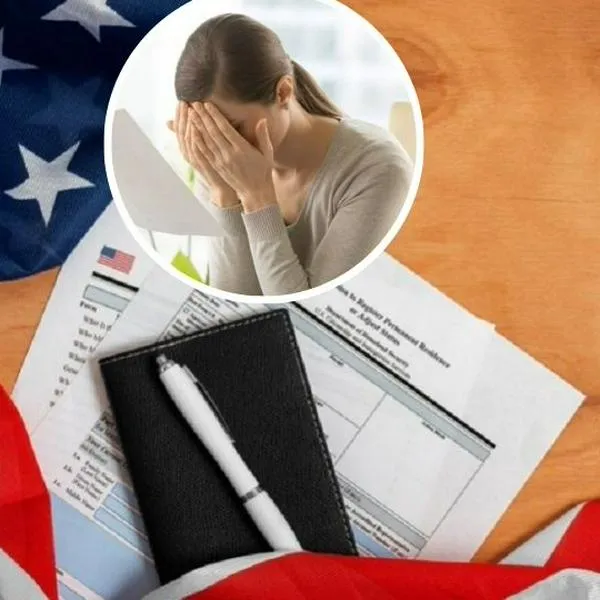 Foto de documentos en Estados Unidos y mujer triste, en nota de por qué niegan renovación de visa americana en Colombia; exponen error en viajes