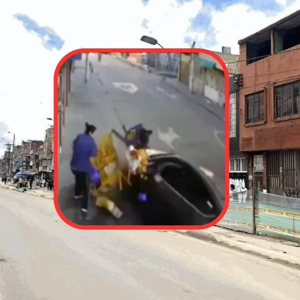 Aparece video de conductor que casi atropella a vendedora de tintos en Bogotá. Le destruyó su puesto de ventas ambulante a la humilde mujer. 