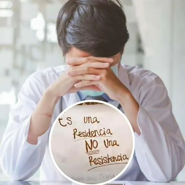 Fotos de médico y letrero, en nota de que Mineducación avisó acción en universidades por maltrato a residentes en Colombia