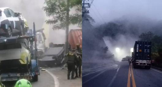 Emergencia tras accidente en la vía Buga - Buenaventura; se produjo derrame de químico