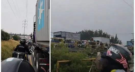 Trancón en Bogotá hoy: bicitaxis y carreteros bloquean la vía.