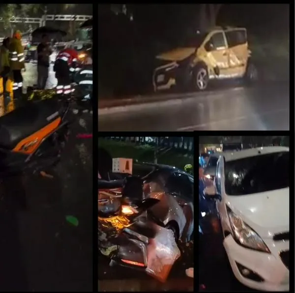 Impresionante accidente entre buses, taxis, carros y motos dejó 6 heridos