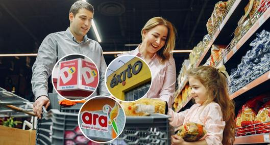 Foto de familia en almacén, en nota de Cuáles supermercados son más baratos en Bogotá: El Porvenir vs. D1, Ara y Éxito.