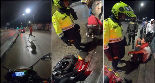 Bogotá: motociclista se salvó de robo por policía que apareció de la nada, video