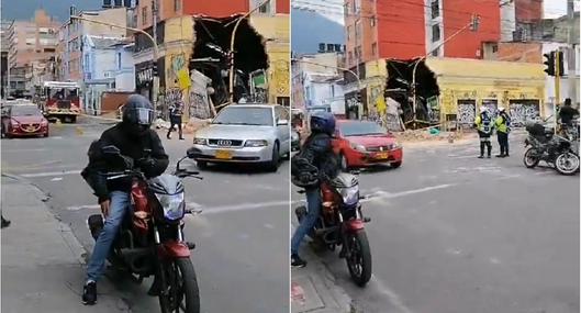 Pared de negocio se cayó en Bogotá y ciudadanas se las dieron de reporteras para dar la noticia: video es viral