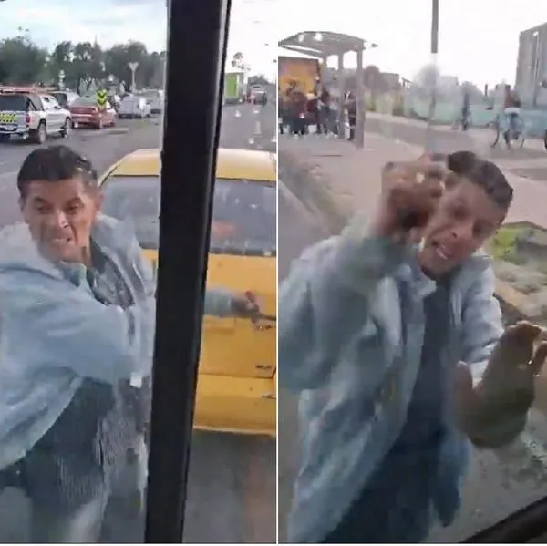 Taxista en Bogotá atacó bus del SITP con cuchillo: video es viral en redes