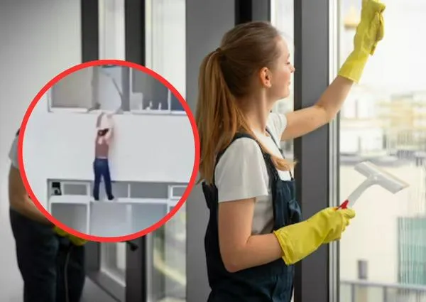 Mujer se resbaló mientras limpiaba ventana en Brasil y casi cae al vacío 