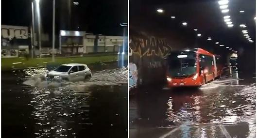 Calles que están inundadas en Bogotá.