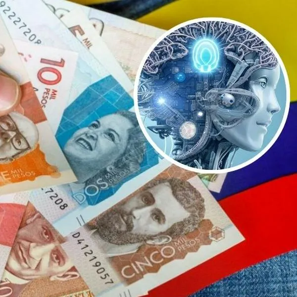 Foto de dinero colombiano y robot, en nota de cuál será el salario mínimo para 2025 en Colombia, según inteligencia artificial