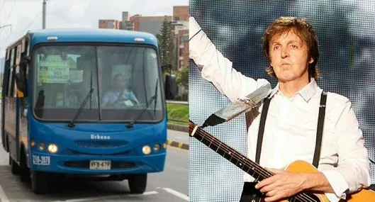 Collage de un bus del SITP y el cantante Paul McCartney, que se presentará el primero de noviembre en Bogotá.