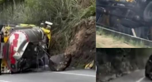 En Santander se registró hoy 29 de octubre un grave accidente de un camión cargado de gasolina y que terminó llevándose una moto.