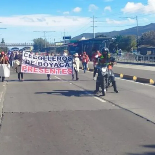 Enorme trancón en Bogotá, en la Autopista Norte, por una nueva marcha de campesinos que protestan por el precio de la cebolla en Colombia. 