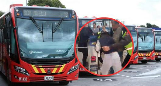 Transmilenio hoy: joven intentó colarse y acabó de pelea con vigilante: video