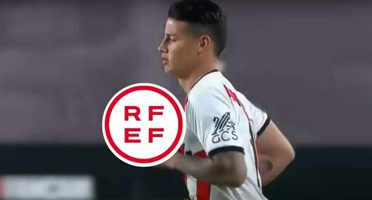 Fotos de James Rodríguez y RFEF, en nota de que Rayo Vallecano, de James Rodríguez, no jugará en España por medida luego de Dana