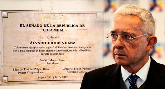 Piden retirar una placa conmemorativa del expresidente Álvaro Uribe en el Congreso