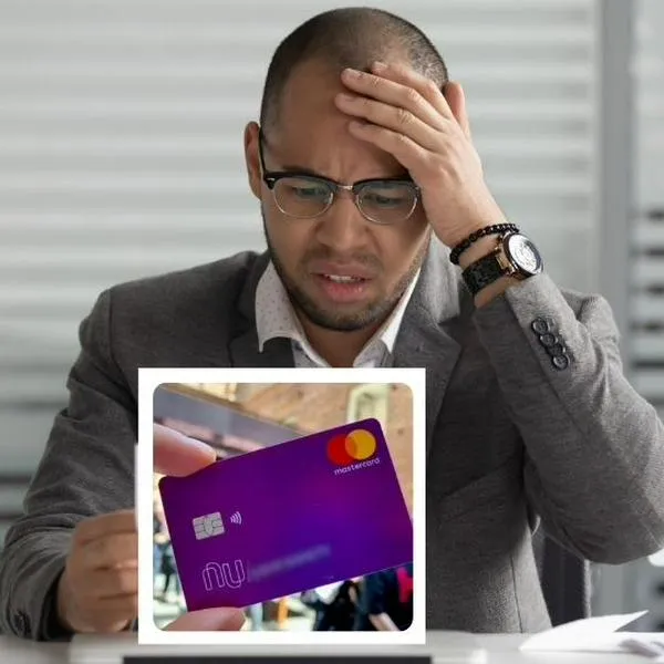Foto de hombre y tarjeta de Nubank, en nota de que Nubank dijo qué pasa al usar tarjetas de crédito en el exterior; hay aviso clave