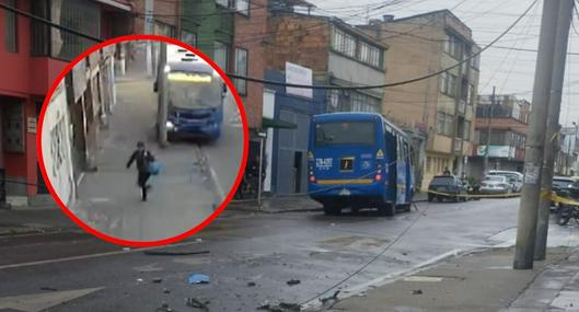 Captura de pantalla y fotografía de accidente de bus del SITP en Bogotá.