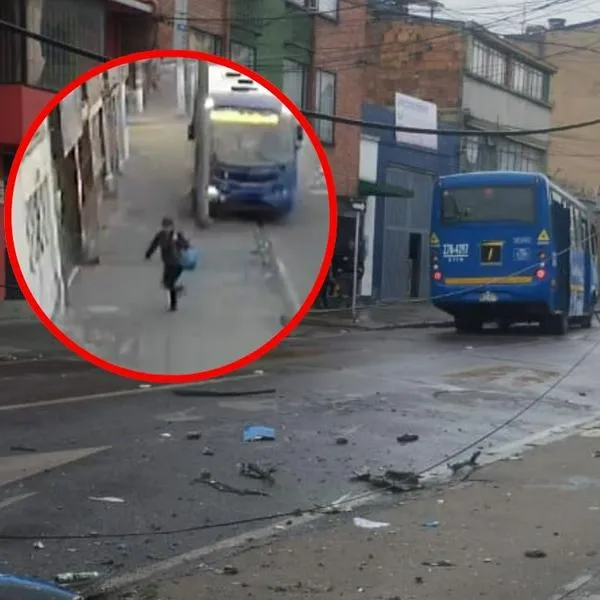 Captura de pantalla y fotografía de accidente de bus del SITP en Bogotá.