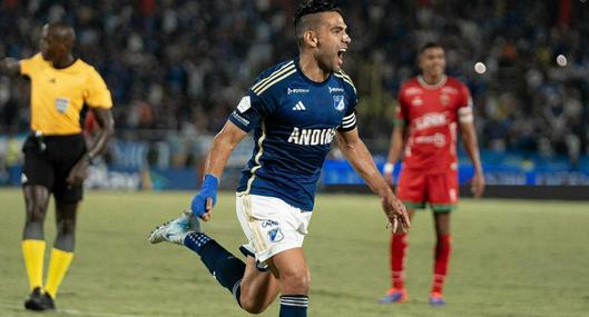 Falcao celebrando su gol en Villavicencio, ciudad donde jugará Millonarios contra Boyacá Chicó