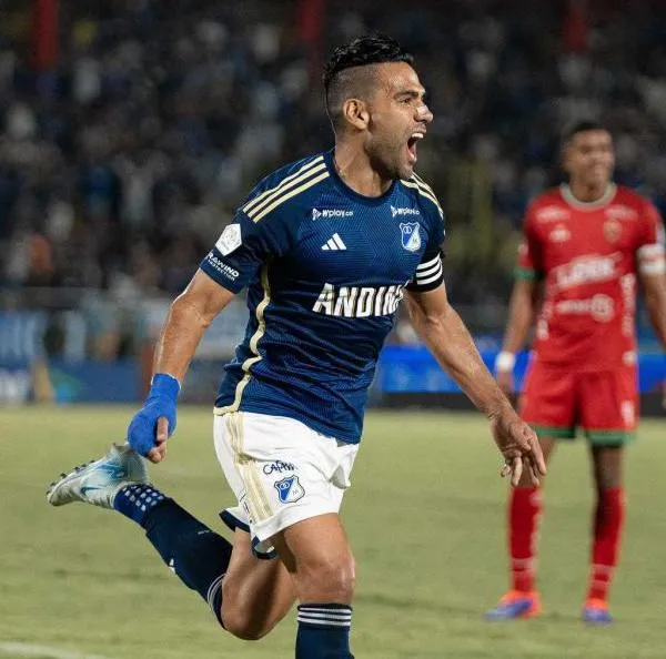 Falcao celebrando su gol en Villavicencio, ciudad donde jugará Millonarios contra Boyacá Chicó