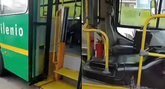 Captura de pantalla de bus alimentador de Transmilenio abandonado por conductor en Bogotá.