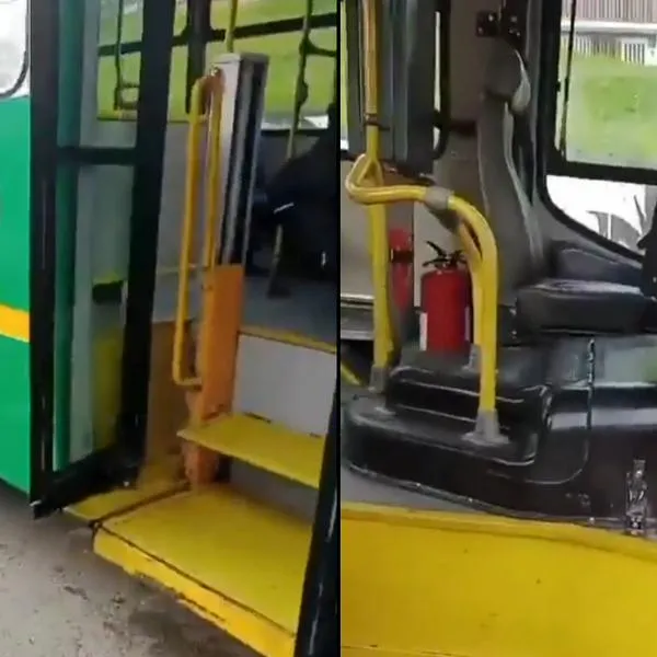Captura de pantalla de bus alimentador de Transmilenio abandonado por conductor en Bogotá.