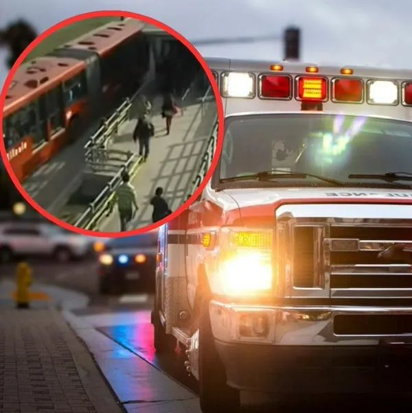Imagen de referencia de ambulancia y captura de video de estación de Transmilenio.