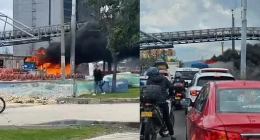 Bus del SITP se incendió en la avenida 68 en Bogotá y hay alto tráfico en la zona