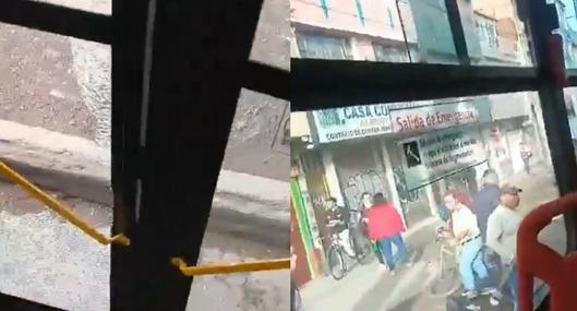 Captura de pantalla de video de agresión a bus alimentador de Transmilenio en Bogotá.