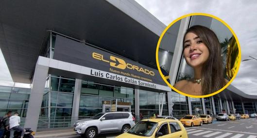 Imagen de referencia fachada aeropuerto El Dorado e influencer colombiana Aura Cardona.
