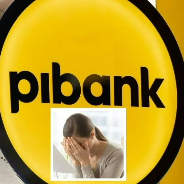 Fotos de Pibank y mujer asustada, en nota de que el banco explicó cómo hacer transacciones si la app no está disponible en Colombia
