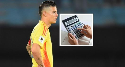 Foto de James Rodríguez y calculadora, en nota de qué pasa si Colombia gana, pierde o empata con Ecuador en tabla de Eliminatorias