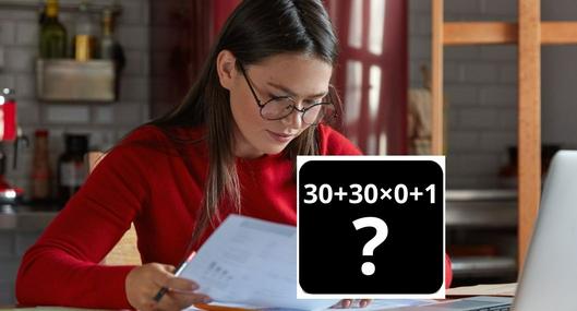 Foto de mujer pensando y operación matemática, en nota de cuál es la respuesta a 30+30×0+1, con pasos para resolverlo al nivel de expertos