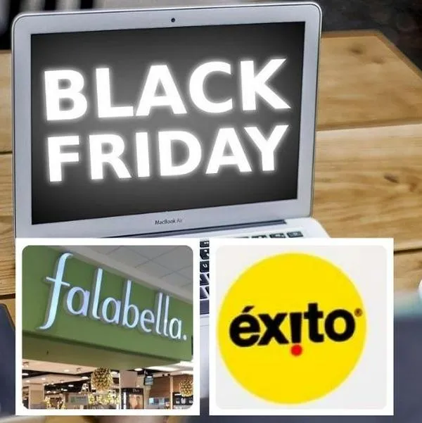 Fotos de hombre en computador, Éxito y Falabella, en nota de cuándo es el Black Friday de Falabella, Éxito y Alkosto, con 70% de descuentos