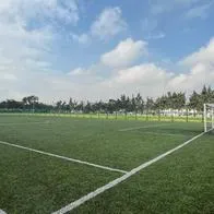 Imagen de una cancha sintética de fútbol en Bogotá.