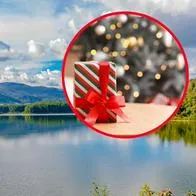 Collage de fotografía del embalse del Neusa y un regalo navideño.