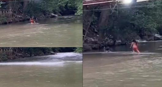 Video: creciente en río de Ciénaga por poco se los lleva y a su perro