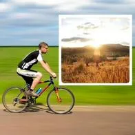 Foto de ciclista y paisaje en Suesca, en nota de cuáles son las mejores rutas de ciclismo en Cundinamarca y rodar cerca de Bogotá