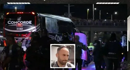 Foto de bus de Nacional y de David Ospina, en nota de que bus de Nacional, atacado en El Campín antes de Millonarios; ira de David Ospina