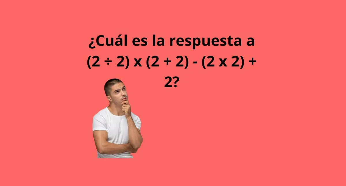 ¿Cuál es la respuesta a (2 ÷ 2) x (2 + 2) - (2 x 2) + 2? Pocos llegan al resultado