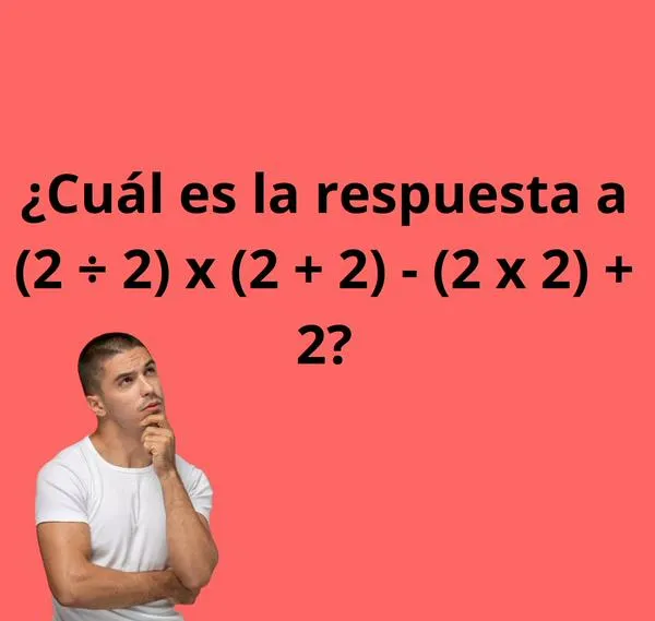 ¿Cuál es la respuesta a (2 ÷ 2) x (2 + 2) - (2 x 2) + 2? Pocos llegan al resultado