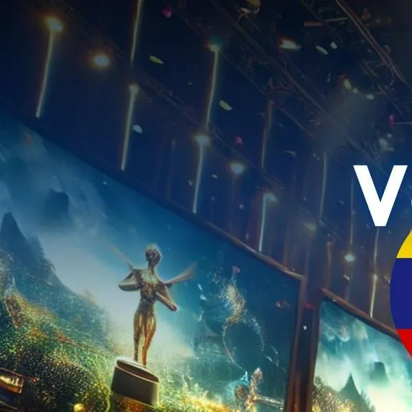 Un escenario iluminado con el trofeo de The Game Awards, representando la excelencia en videojuegos, con nominados como Astro Bot y Neva
