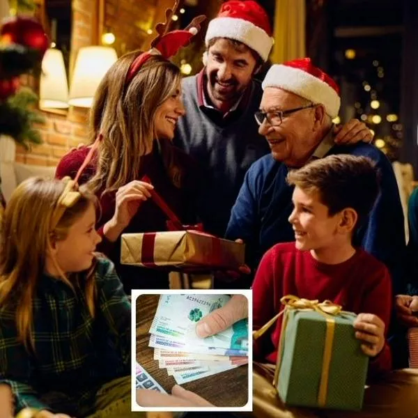 Fotos de familia con regalos y dinero, en nota de cuál es buen presupuesto para regalos de Navidad a la familia, amigos y pareja