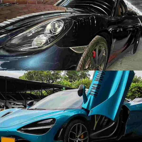 Imagen de vehículos McLaren y Porsche incautados en Colombia.