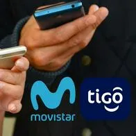 Imagen de celulares y logos de Tigo y Movistar.