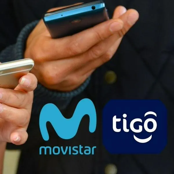 Imagen de celulares y logos de Tigo y Movistar.